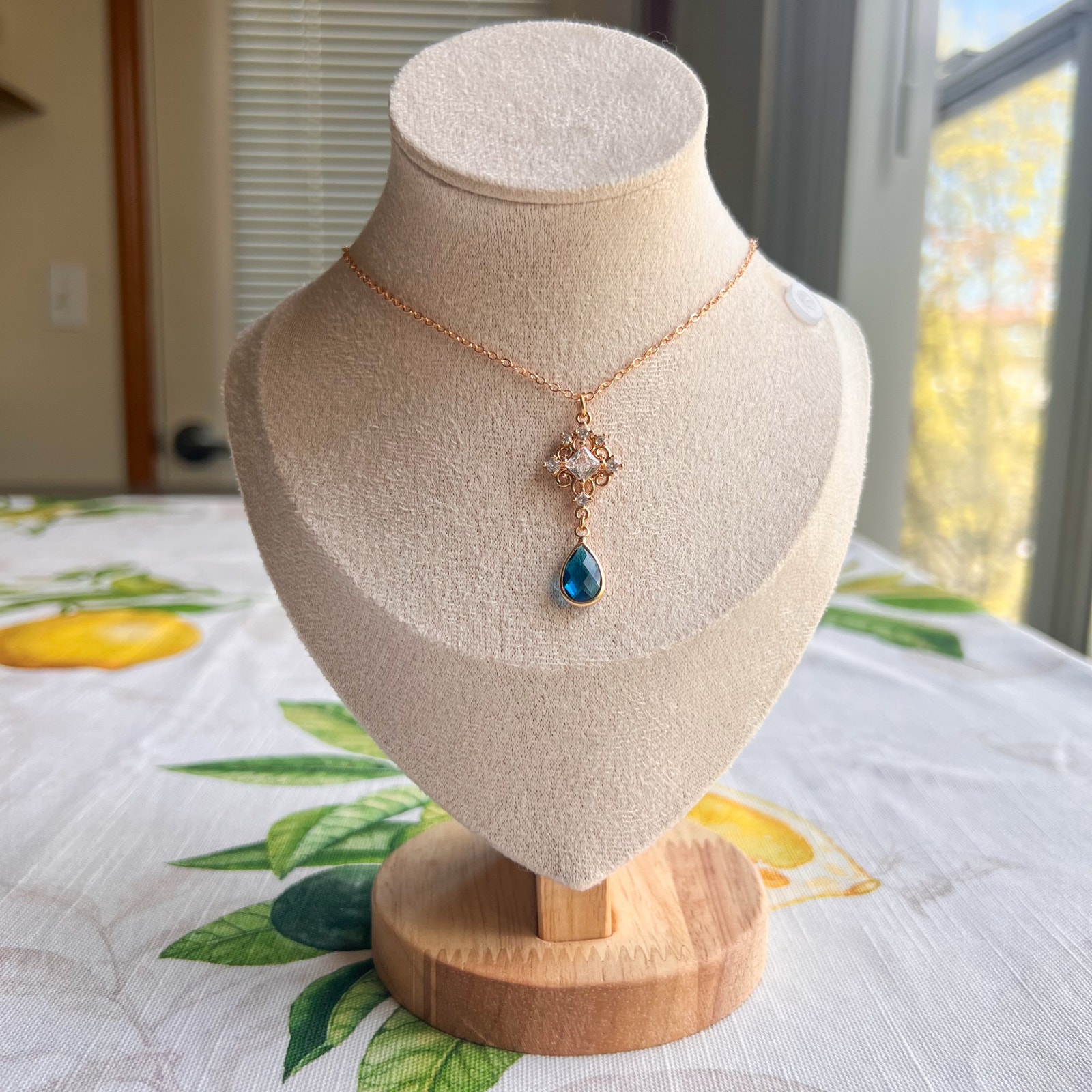 Boho Bridal Prom Necklace Lake Blue Bridgerton Jewelry Victorian Cute Romantic 25$
